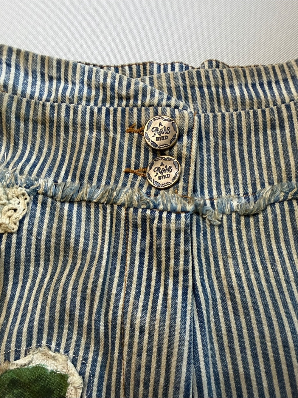 NWT A RARE BIRD Bohemian Vintage Rose Ticking High Waist Lace Denim Blue Stripe - Picture 10 of 16